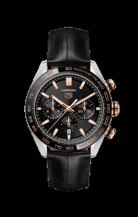 Unworn  Carrera Chronograph, Stainless Steel, 18K Rose Gold and Ceramic, 44Mm, Ref# CBN2A5A.FC6481, Box & Papers