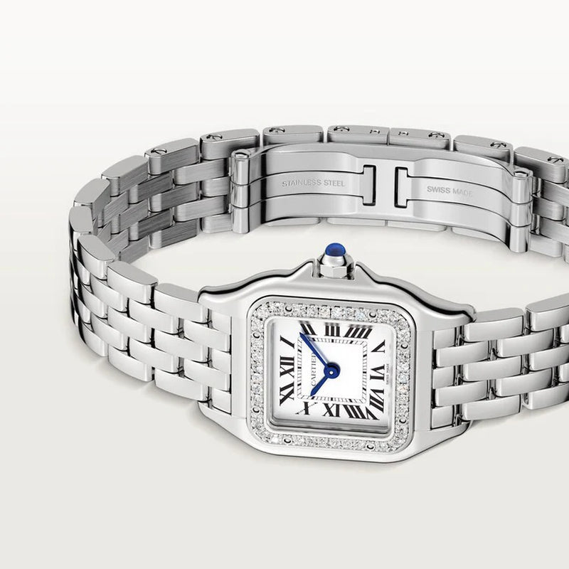 Unworn  Panthère De  Small, Stainless Steel, Diamonds, 23Mm X 30Mm, Ref# W4PN0016, Box and Papers