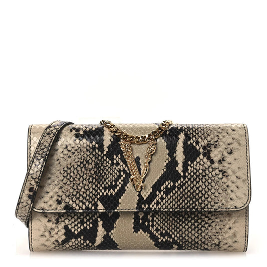 Snakeskin Virtus Wallet on Chain Beige Black