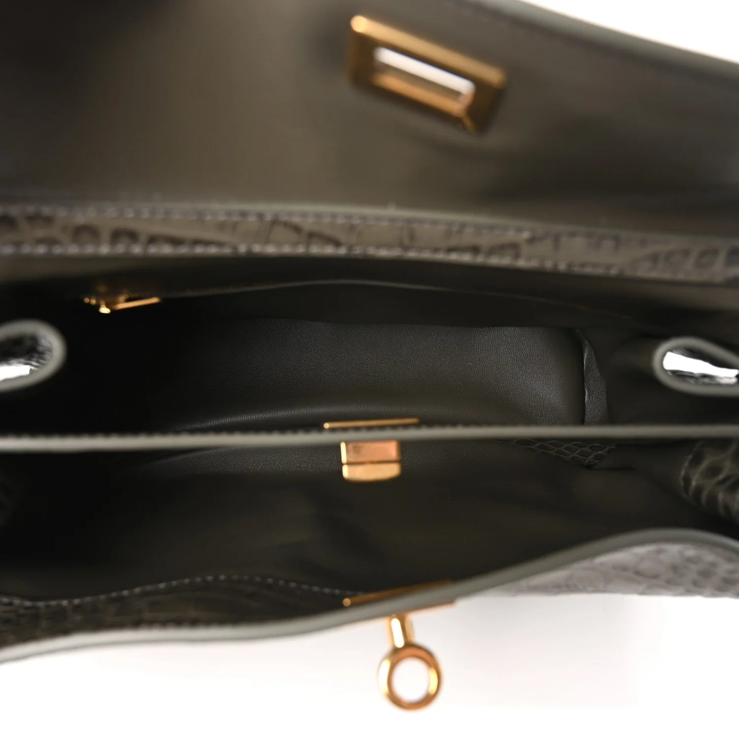 Shiny Calfskin Crocodile Embossed Small Rodeo Top Handle Handbag Army Green