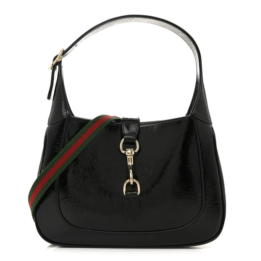 Patent Calfskin Small Jackie Shoulder Bag Black