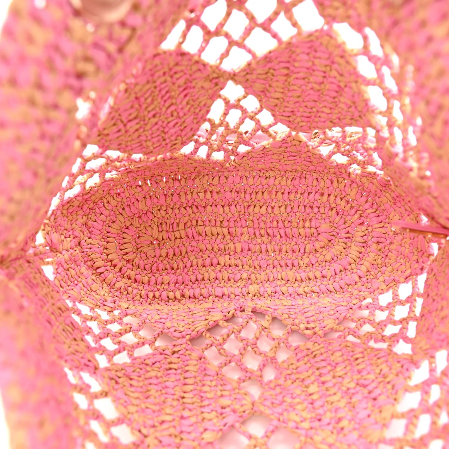 Raffia Effect Braided Small Shopping Bag Beige Pink