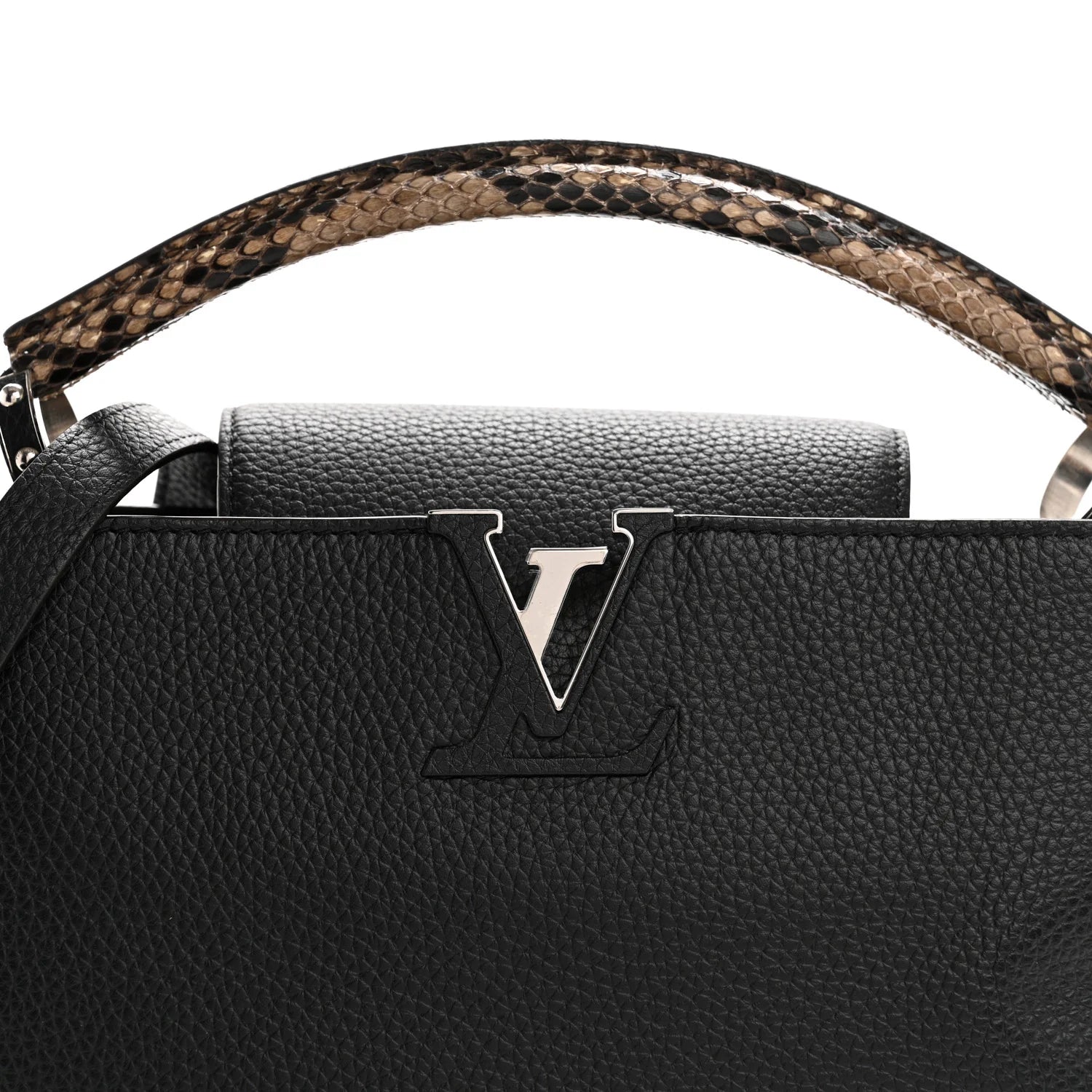 Taurillon Snakeskin Capucines MM Black