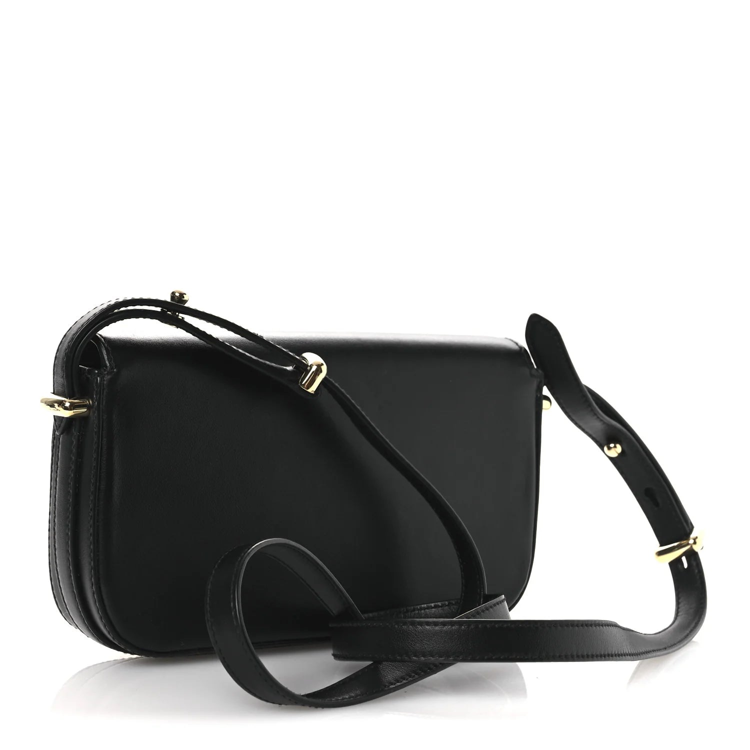 Soft Calfskin Metal Triangle Logo Flap Shoulder Bag Black