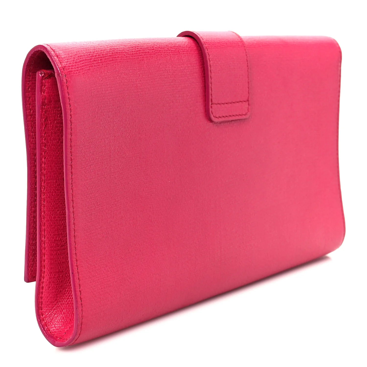 Textured Calfskin Y Ligne Clutch Fuchsia