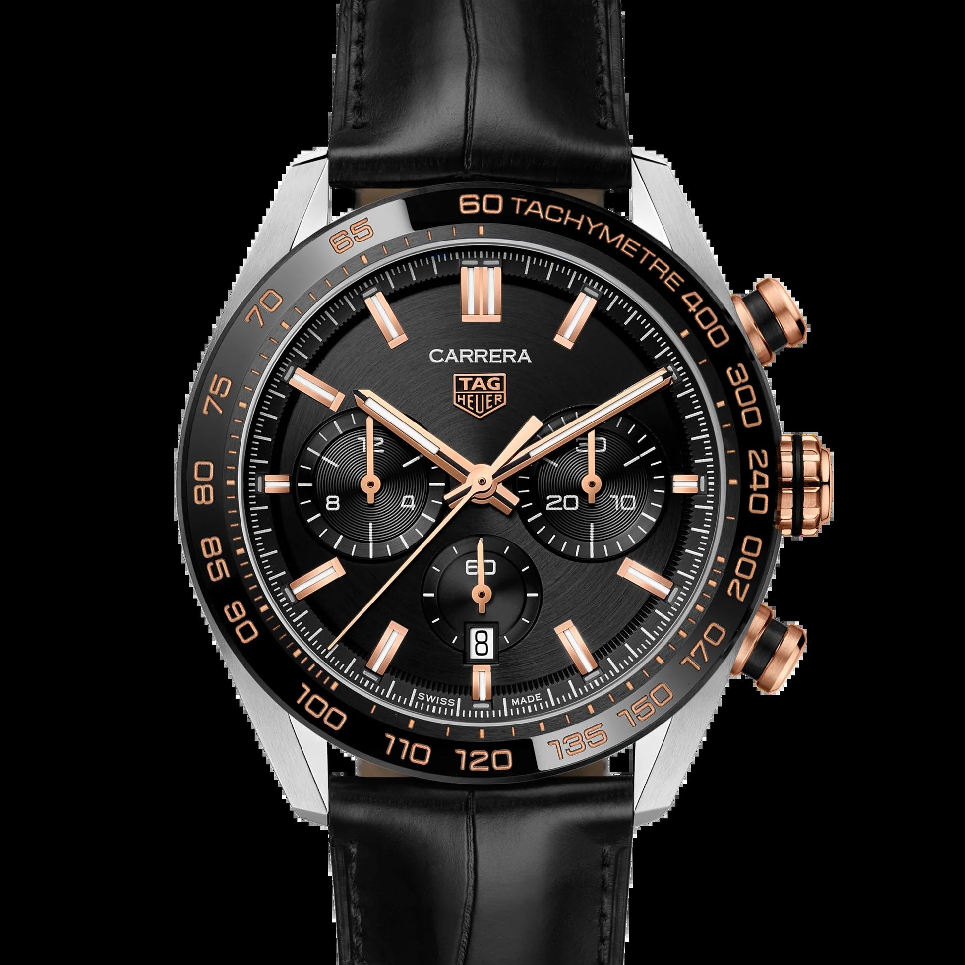 Unworn  Carrera Chronograph, Stainless Steel, 18K Rose Gold and Ceramic, 44Mm, Ref# CBN2A5A.FC6481, Box & Papers