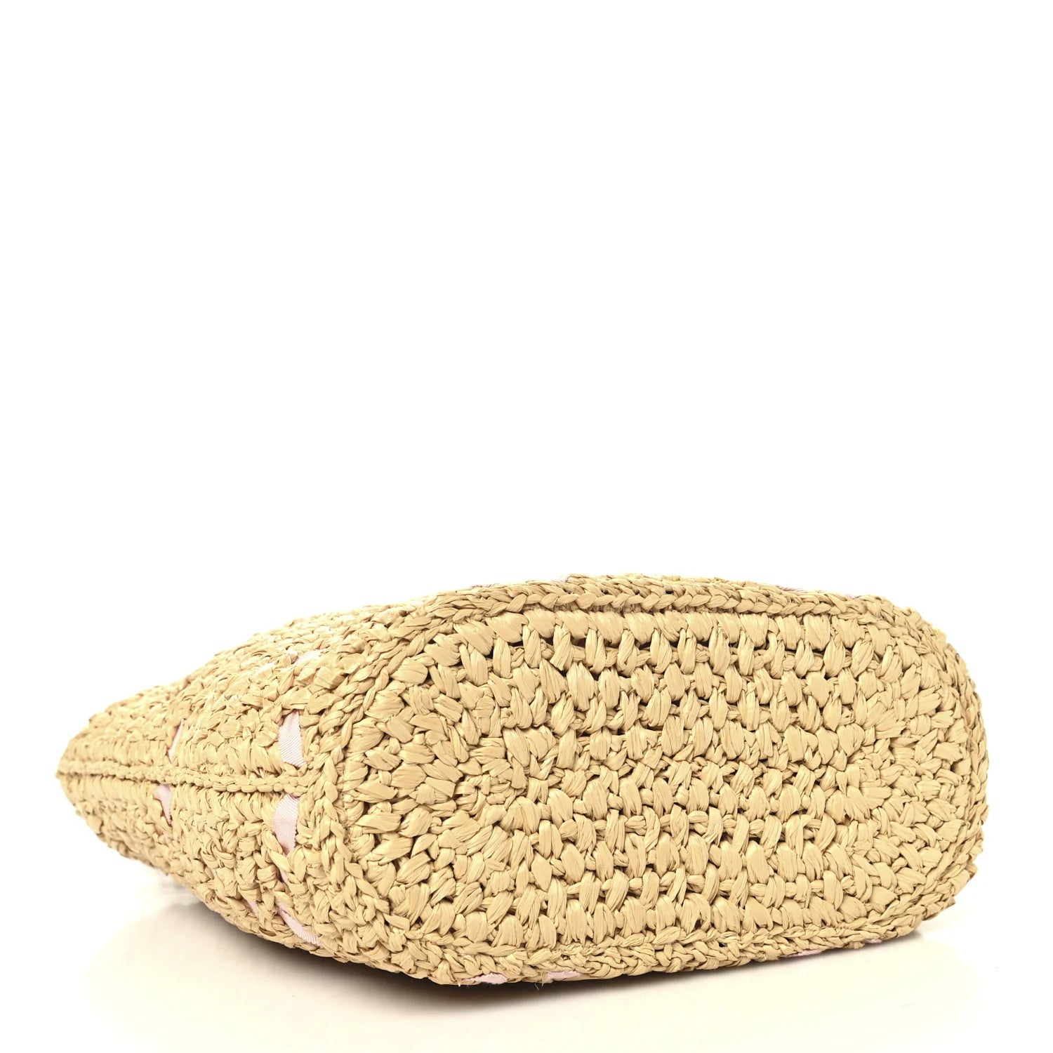 Raffia Braided Grosgrain Ribbon Small Shopping Bag Beige Light Pink