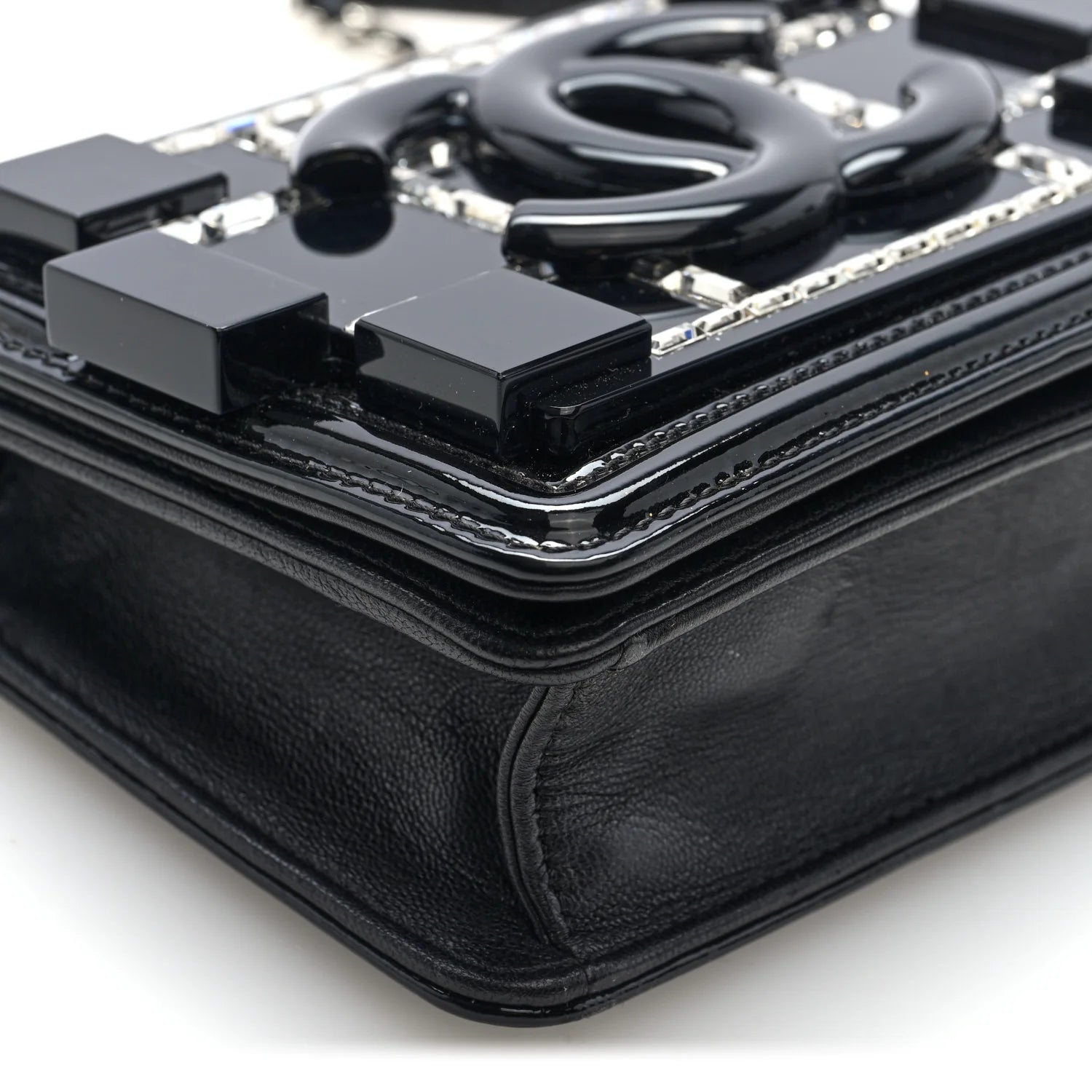 Plexiglass Patent Baguette Crystal Mini Boy Brick Flap Black