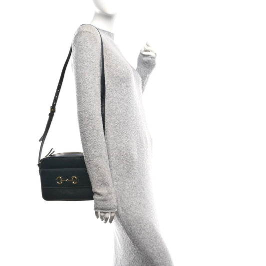 Textured Calfskin Small Horsebit 1955 Shoulder Bag Black