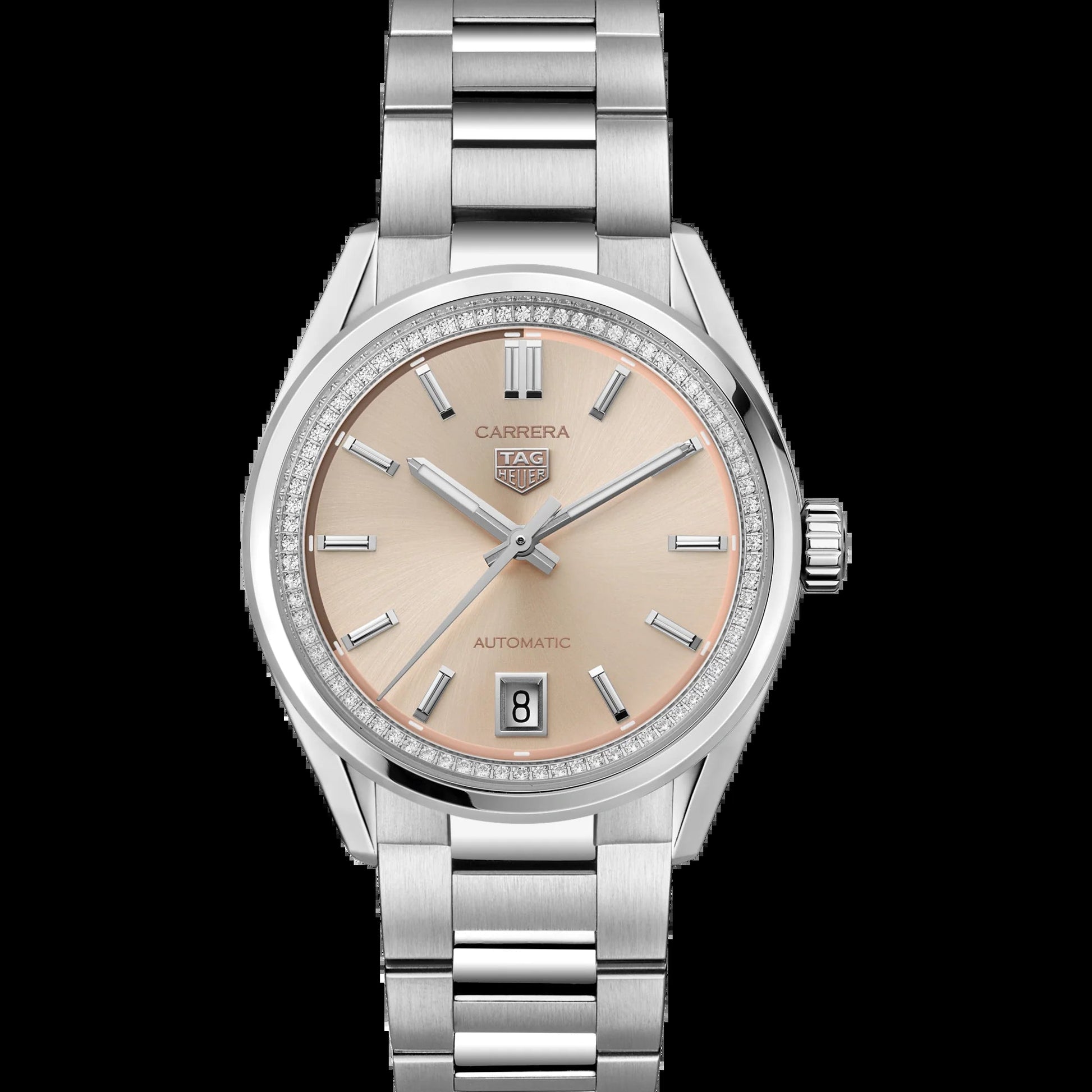 Unworn  Carrera Calibre 7 Date, Stainless Steel Set with Diamonds, 36Mm, Ref# WBN231A.BA0001, Box & Papers