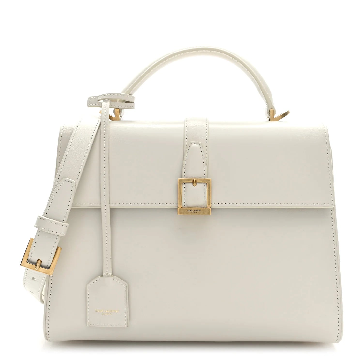 Shiny Calfskin Le Fermoir Top Handle Bag Small Crema Soft