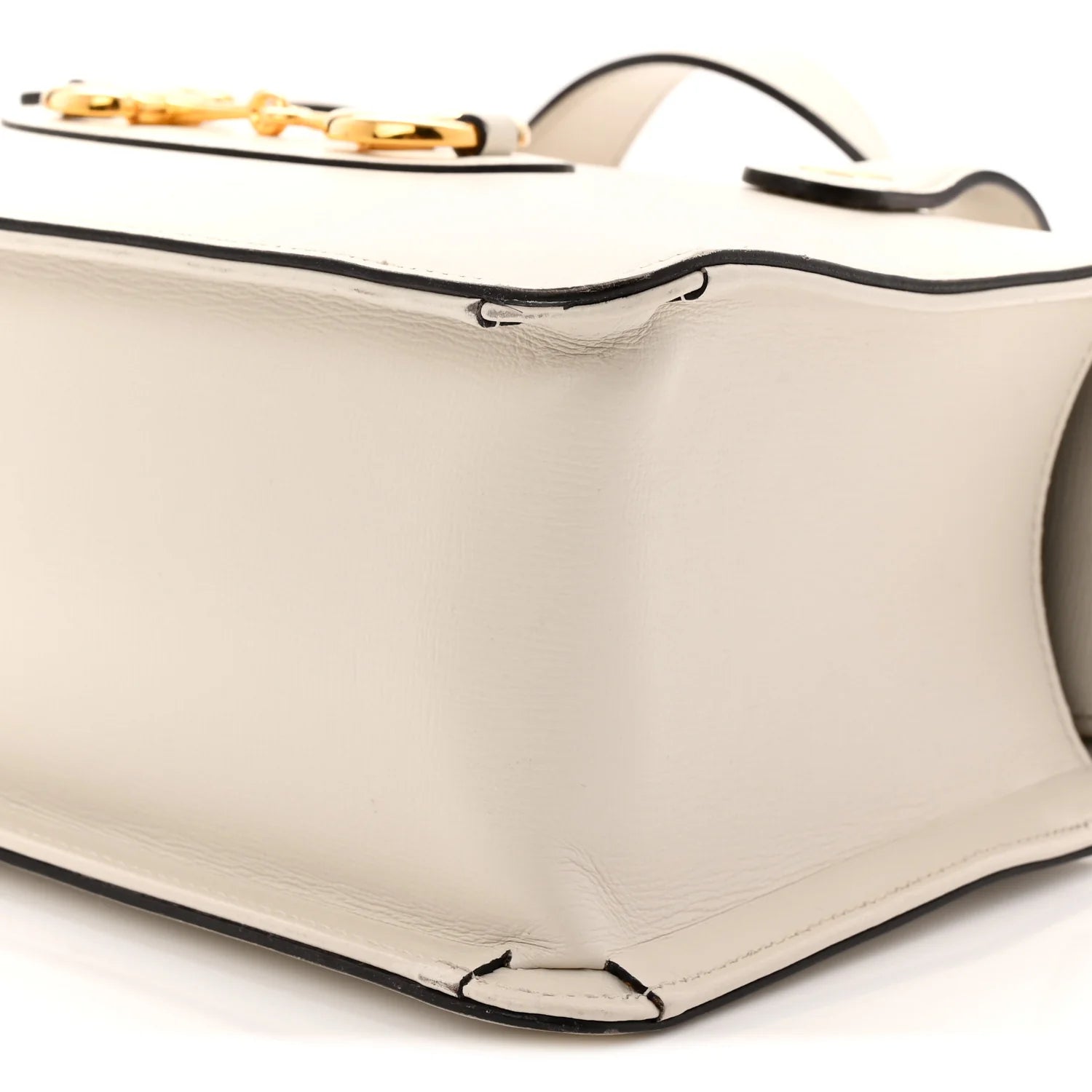 Textured Calfskin Small Horsebit 1955 Foldover Top Handle Bag Mystic White