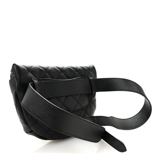Grained Calfskin Quilted Waist Belt Bag Black