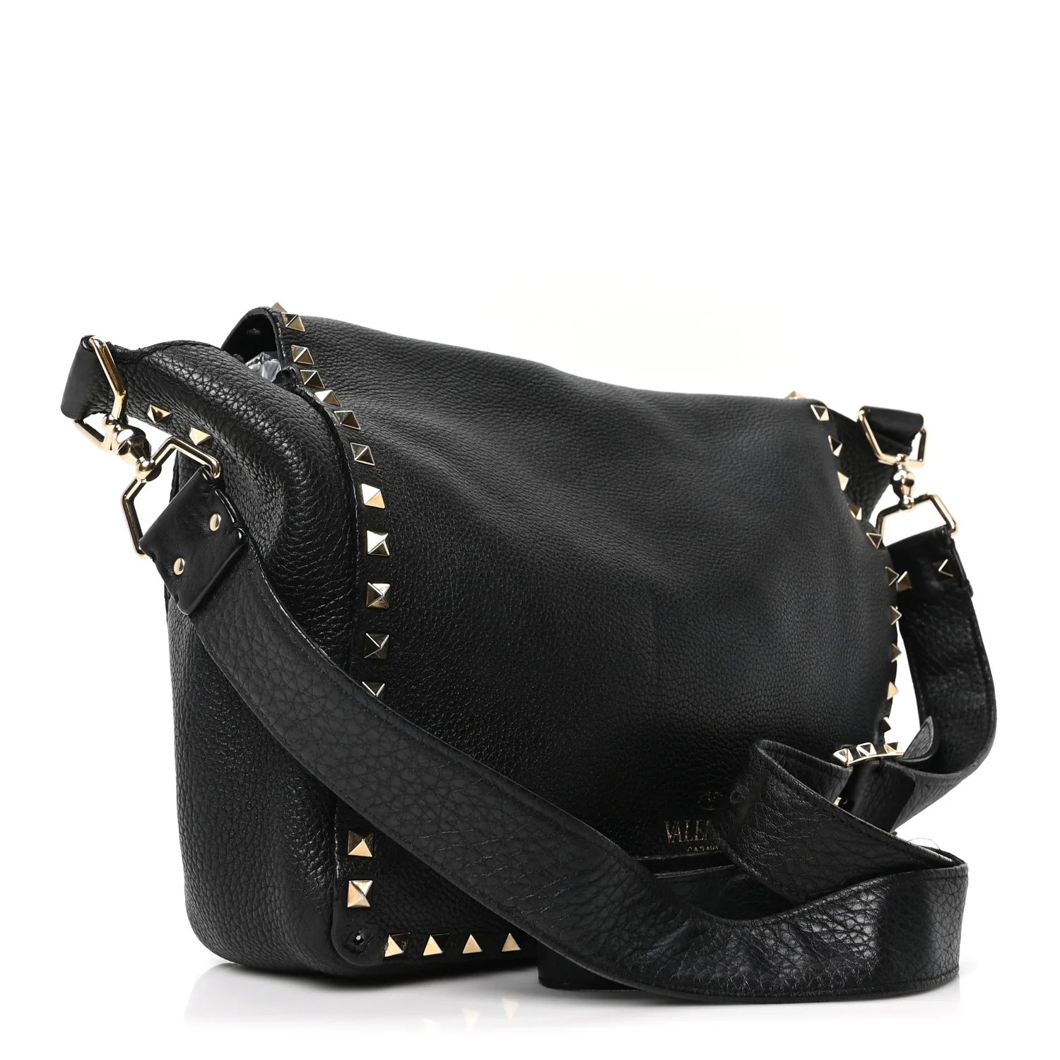 Pebbled Calfskin Rockstud Flip-Lock Messenger Bag Black