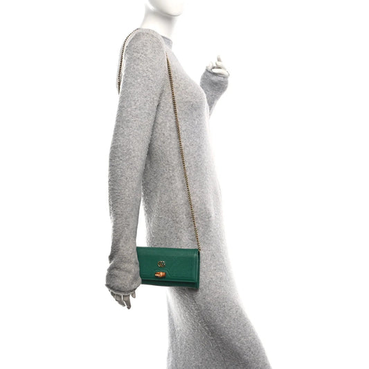 Wonka Grain Calfskin Diana Chain Wallet Black