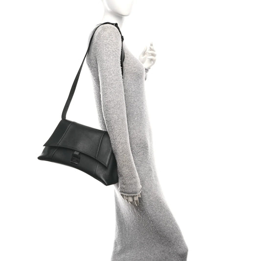 Semi Shiny Smooth Calfskin Monochrome M Downtown Shoulder Bag Black