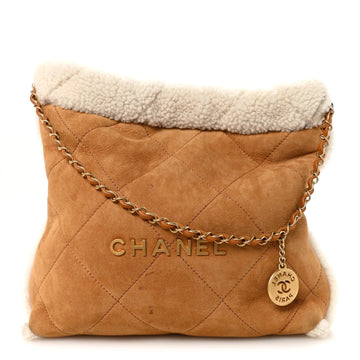 Suede Shearling Quilted Small  22 Brown White