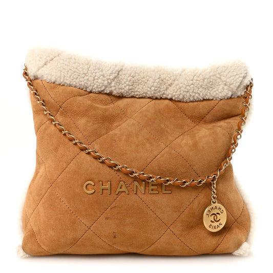 Suede Shearling Quilted Small  22 Brown White