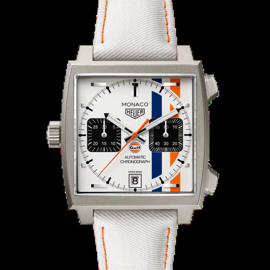 Unworn  Monaco Chronograph X Gulf Automatic, Titanium, 39Mm, Ref# CAW218G.EB0393, Box and Papers