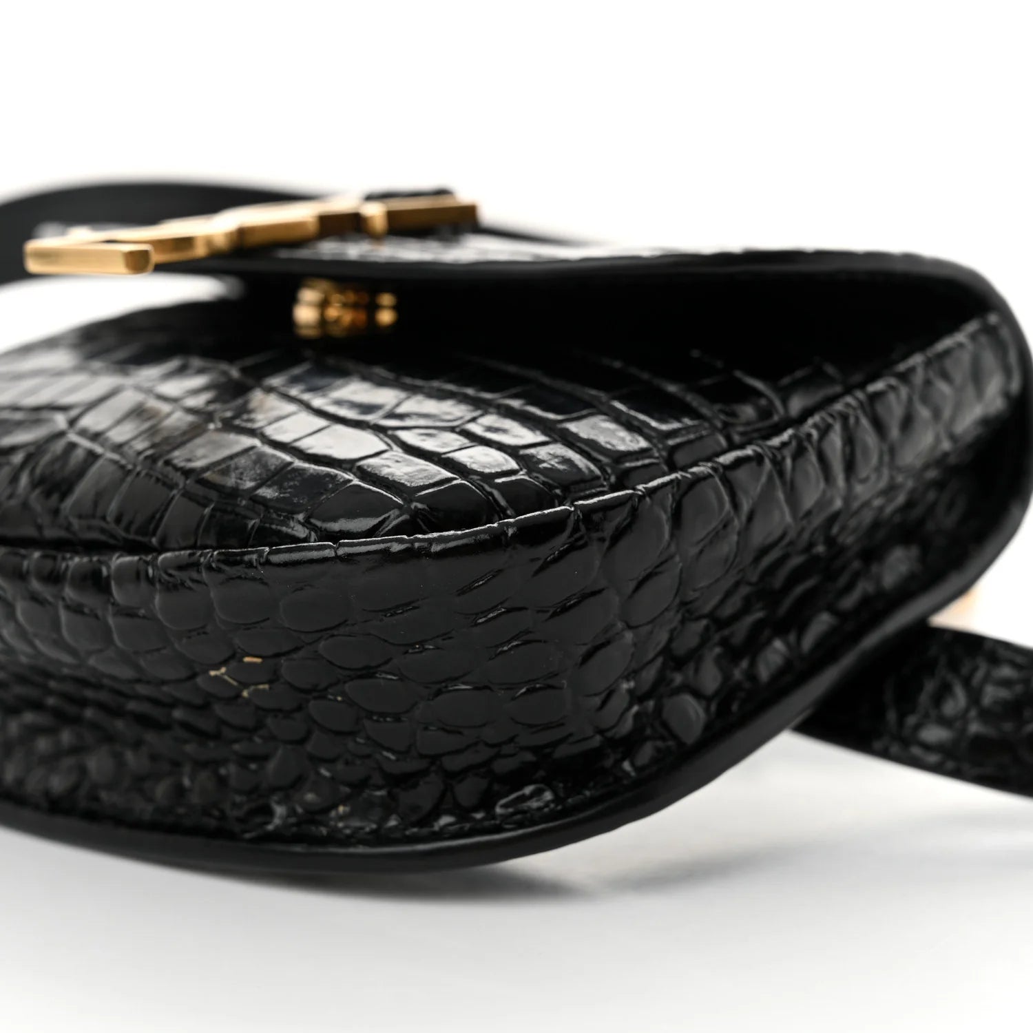 Crocodile Embossed Calfskin Small Kaia Satchel Black
