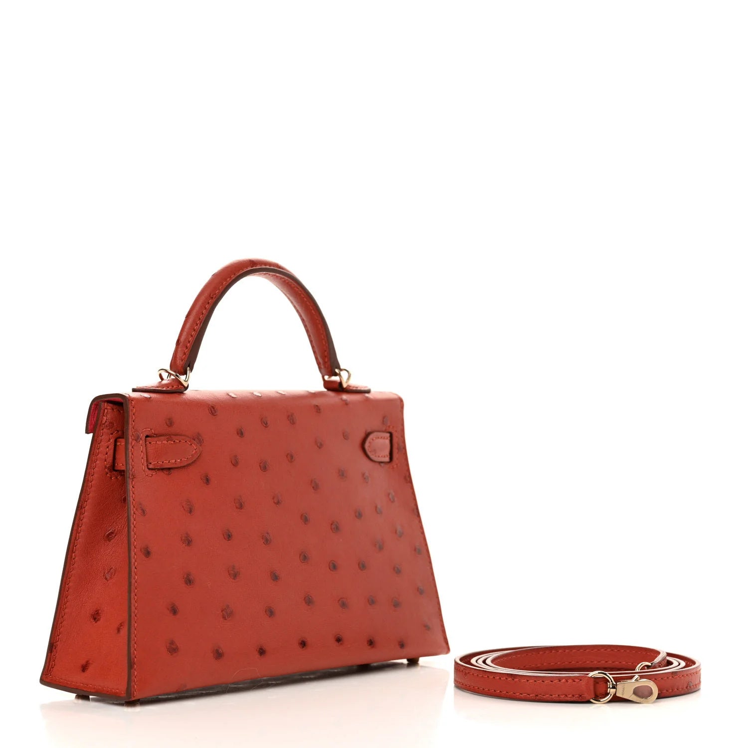 Ostrich Horseshoe Kelly Sellier Mini 20 Cuivre Rose Extreme