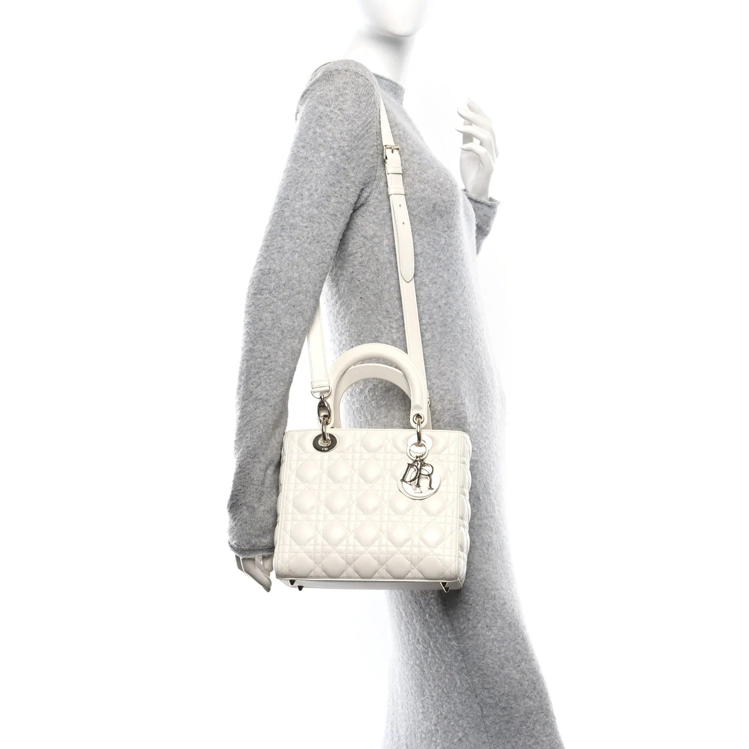 Lambskin Cannage Medium Lady Dior White