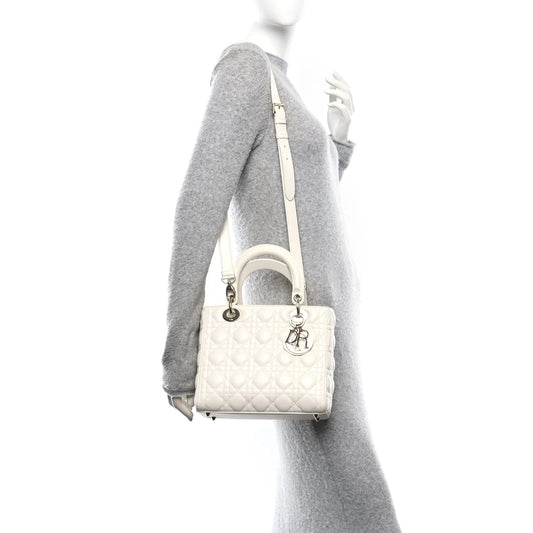 Lambskin Cannage Medium Lady Dior White