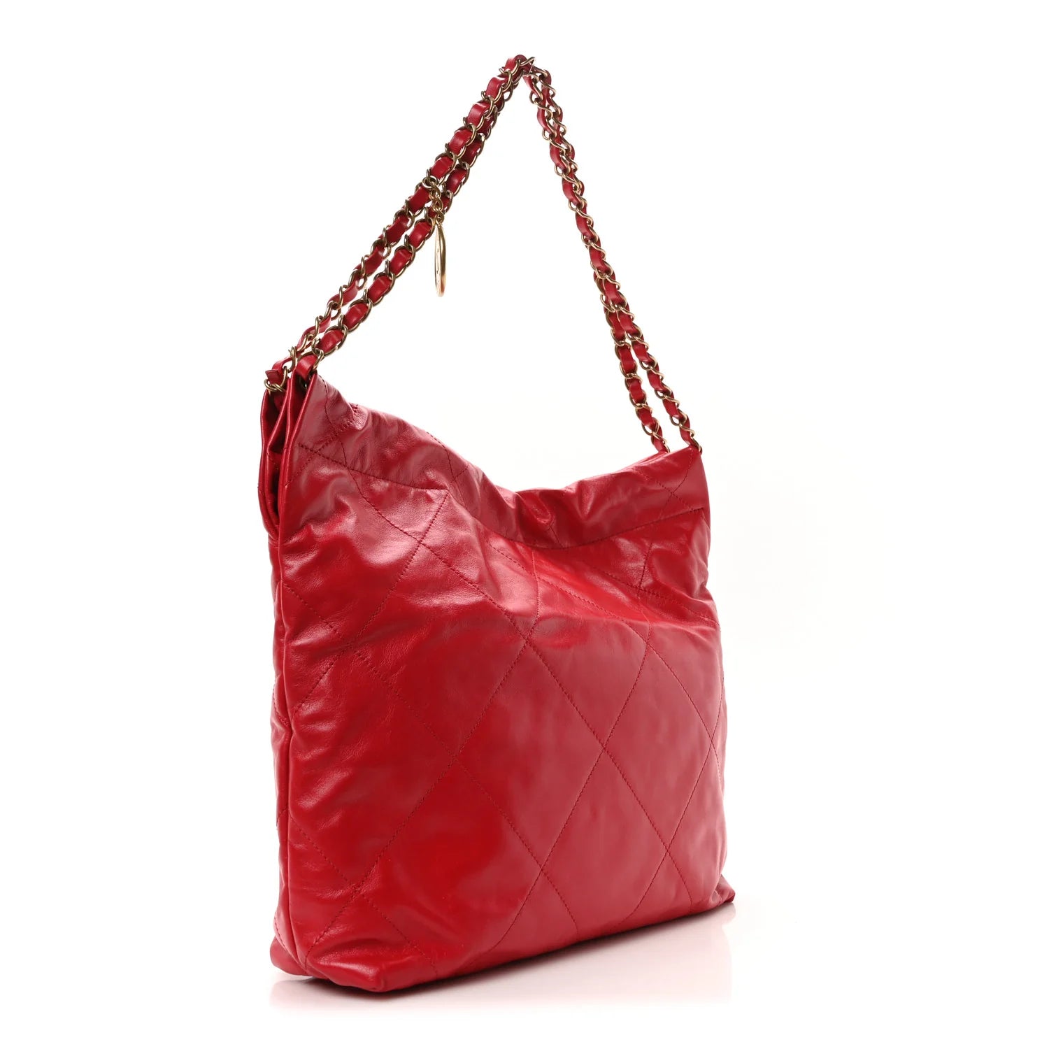 Shiny Calfskin Quilted Small  22 Red