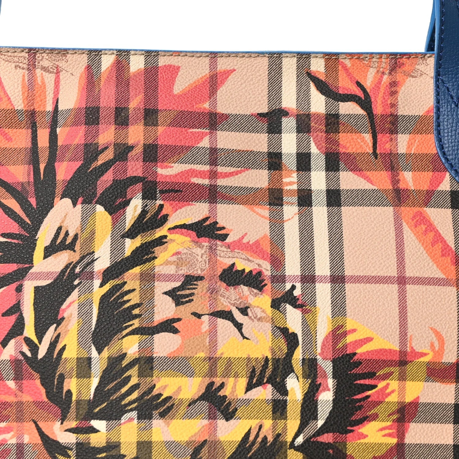 Haymarket Check Floral Print Small Canterbury Tote Mineral Blue Burnt Orange