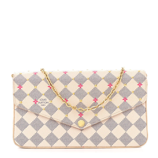 Damier Azur Studded Pochette Felicie Chain Wallet Fuchsia