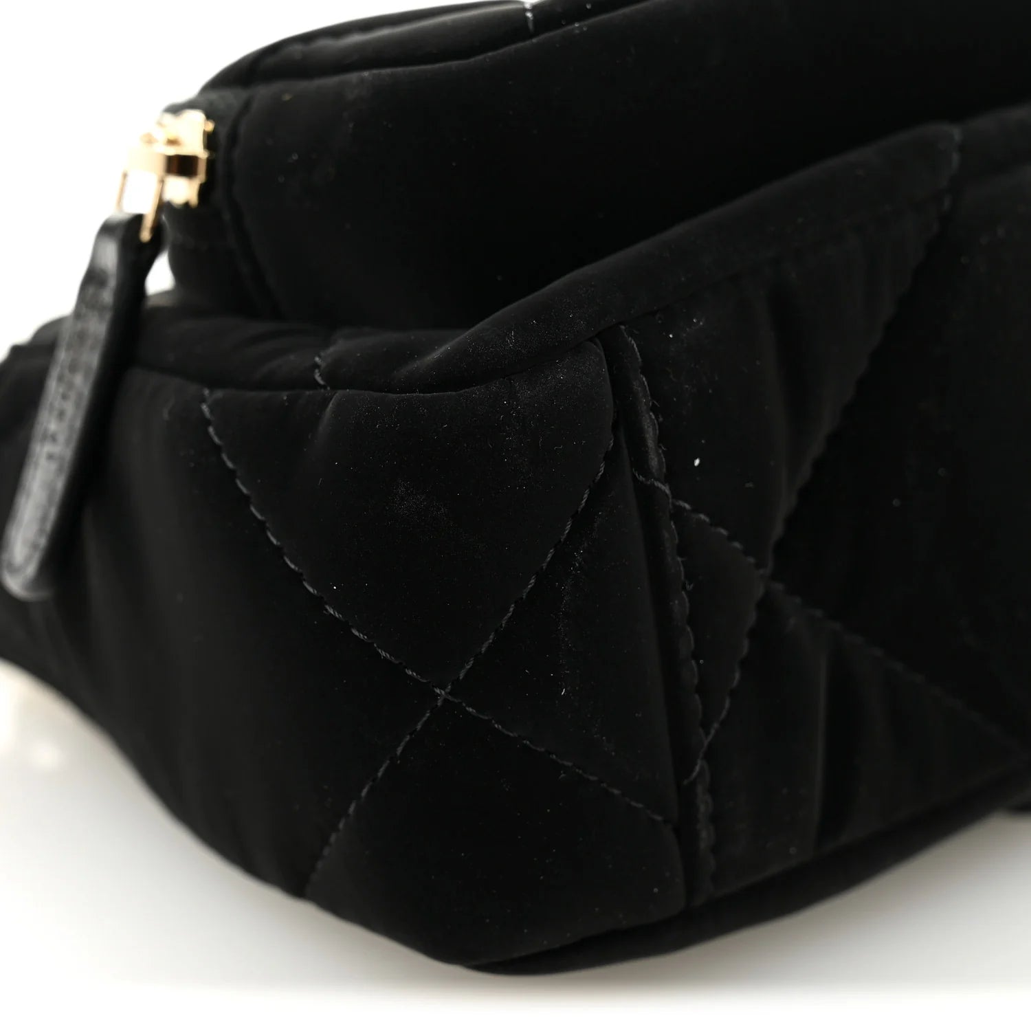 Velvet Effect Nylon Shiny Crumpled Calfskin Mini Quilted  25 Clutch with Chain Black