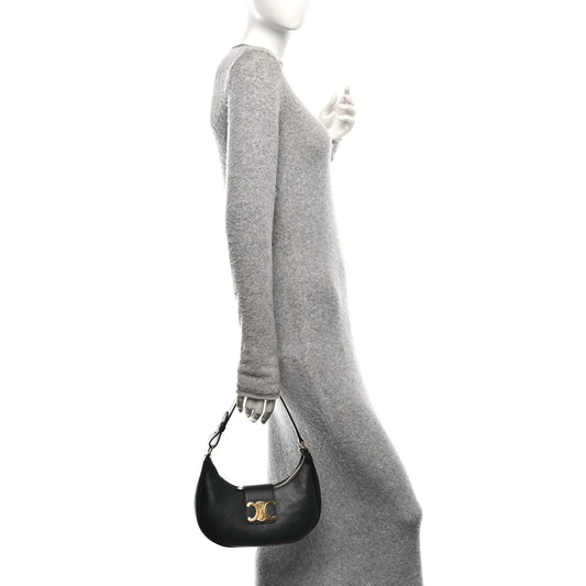 Smooth Calfskin Medium Strap Ava Triomphe Shoulder Bag Black