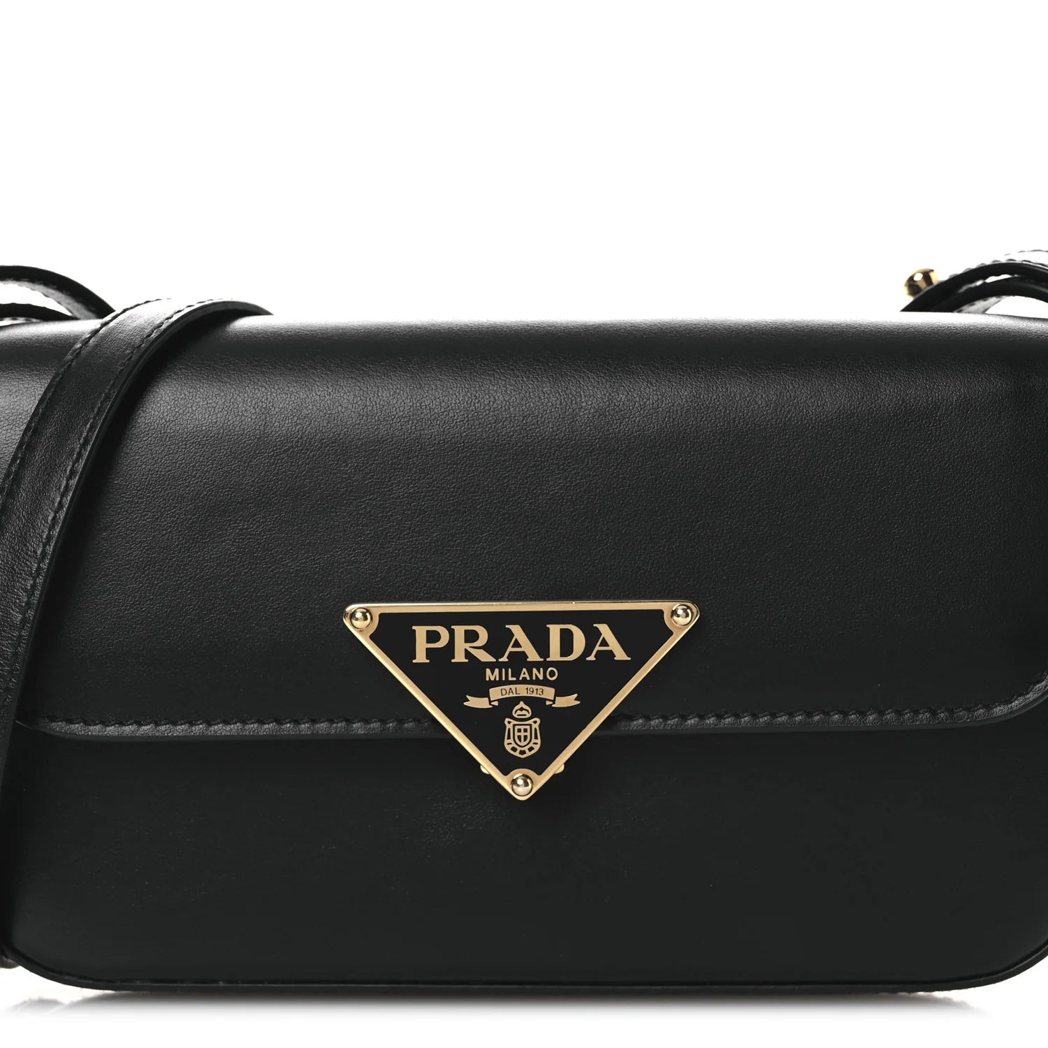 Soft Calfskin Metal Triangle Logo Flap Shoulder Bag Black