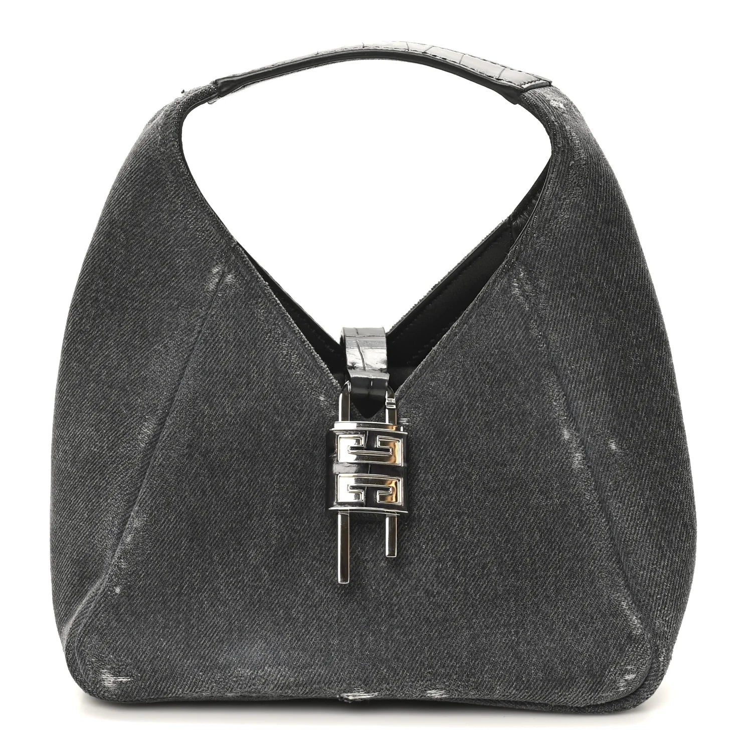 Washed Denim Calfskin Crocodile Embossed Mini G-Lock Hobo Black