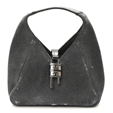 Washed Denim Calfskin Crocodile Embossed Mini G-Lock Hobo Black