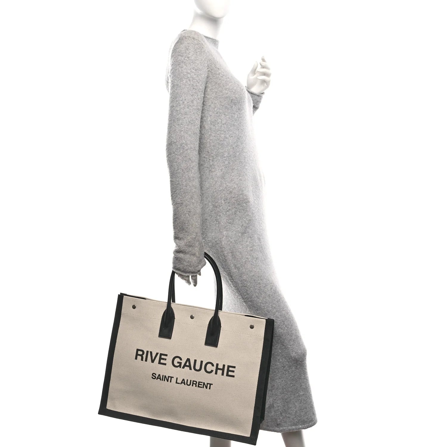 Linen Calfskin Rive Gauche Tote White Black