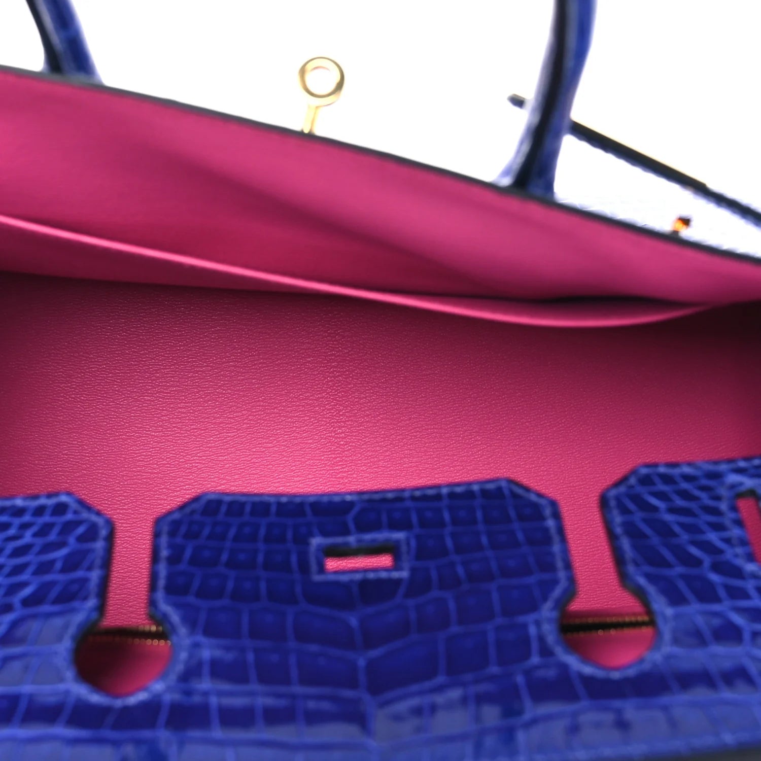 Shiny Porosus Crocodile Horseshoe Birkin 30 Bleu Electrique Magnolia