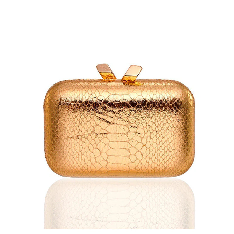 Ltd Italy Gold Snakeskin Knot Clutch