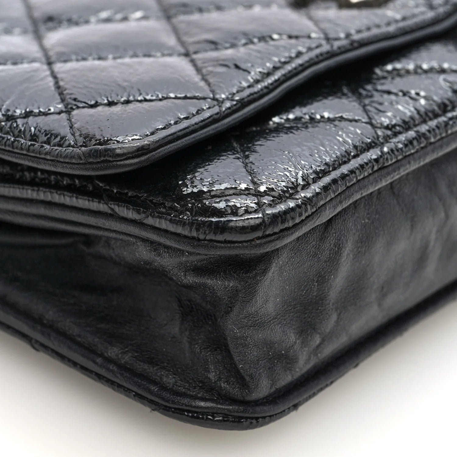 Patent Goatskin Quilted Paris Dallas Wallet on Chain WOC Black
