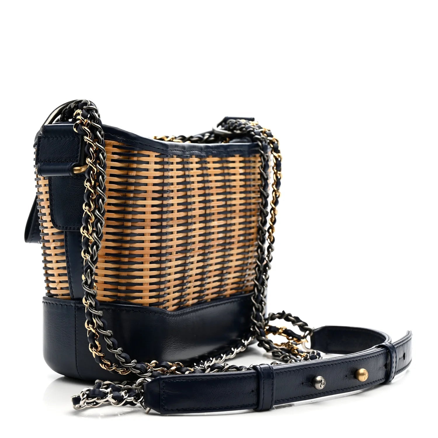 Rattan Calfskin Small Gabrielle Hobo Beige Navy