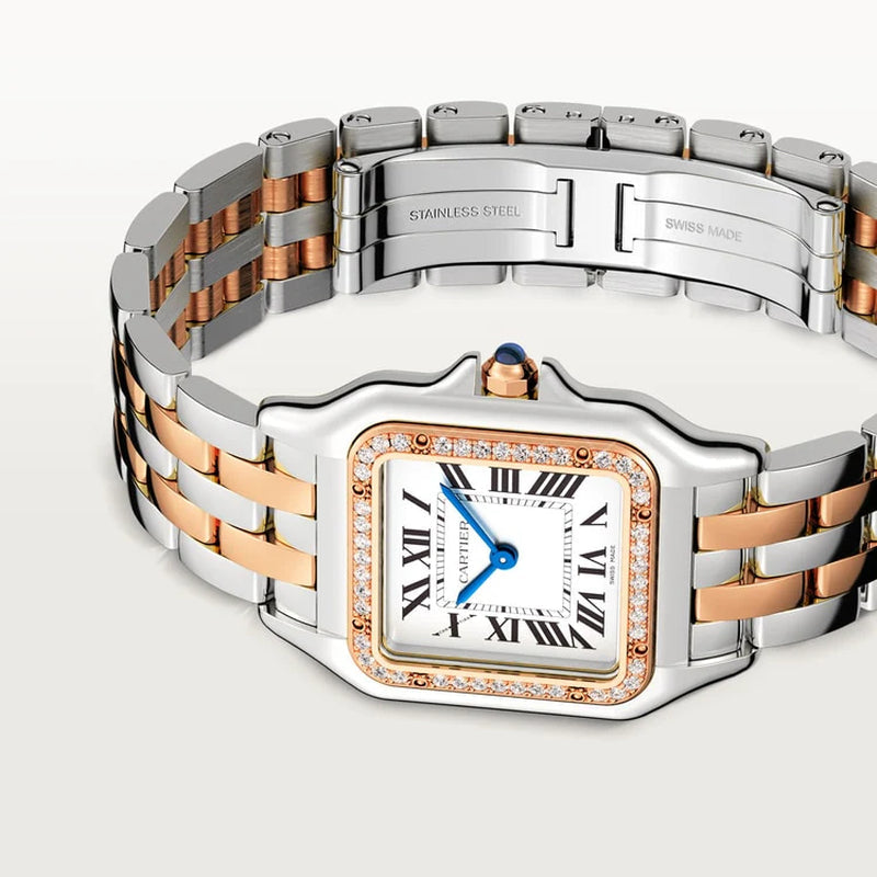 Unworn  Panthère De , Stainless Steel, 18K Rose Gold and Diamonds, 29Mm X 37Mm, Ref# W3PN0007, Box and Papers