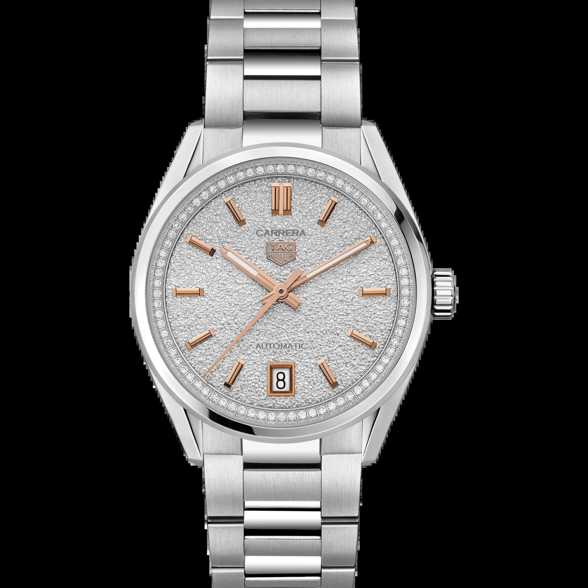 Unworn  Carrera Calibre 7 Date, Stainless Steel Set with Diamonds, 36Mm, Ref# WBN231B.BA0001, Box & Papers