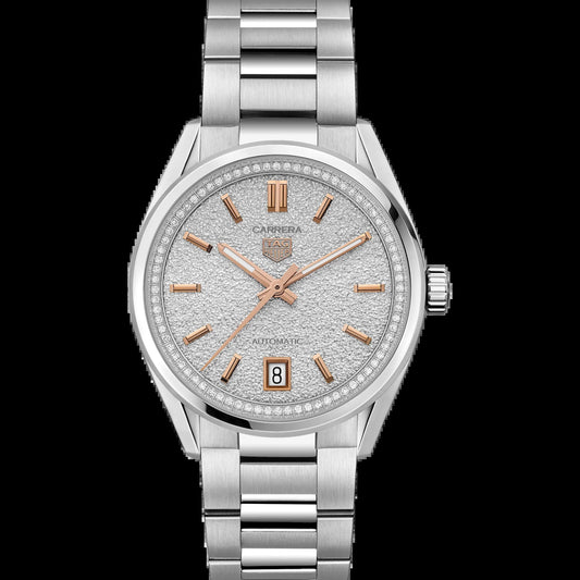 Unworn  Carrera Calibre 7 Date, Stainless Steel Set with Diamonds, 36Mm, Ref# WBN231B.BA0001, Box & Papers