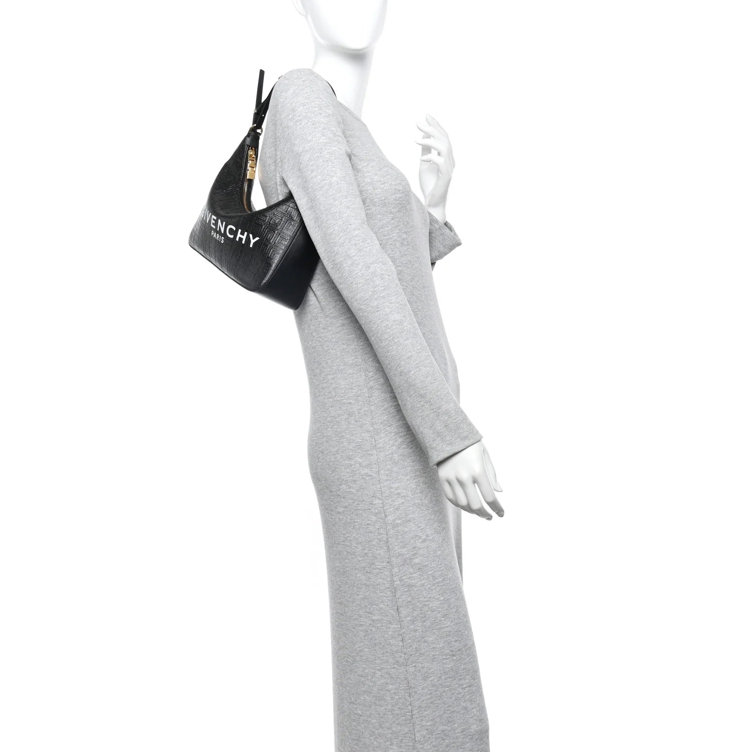 Coated Canvas Logo 4G Embossed Small Moon Cut Out Shoulder Bag Black