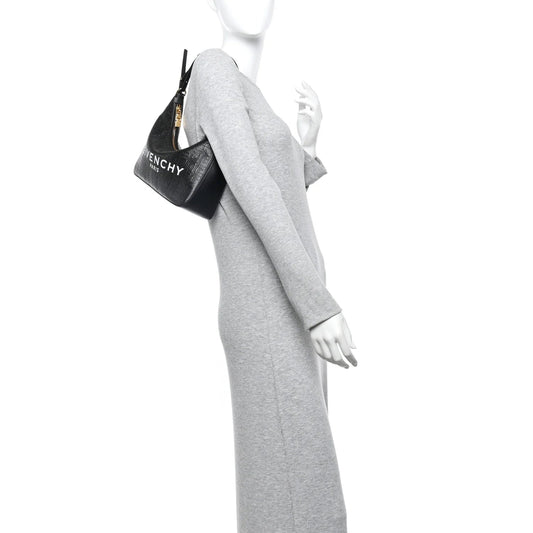 Coated Canvas Logo 4G Embossed Small Moon Cut Out Shoulder Bag Black