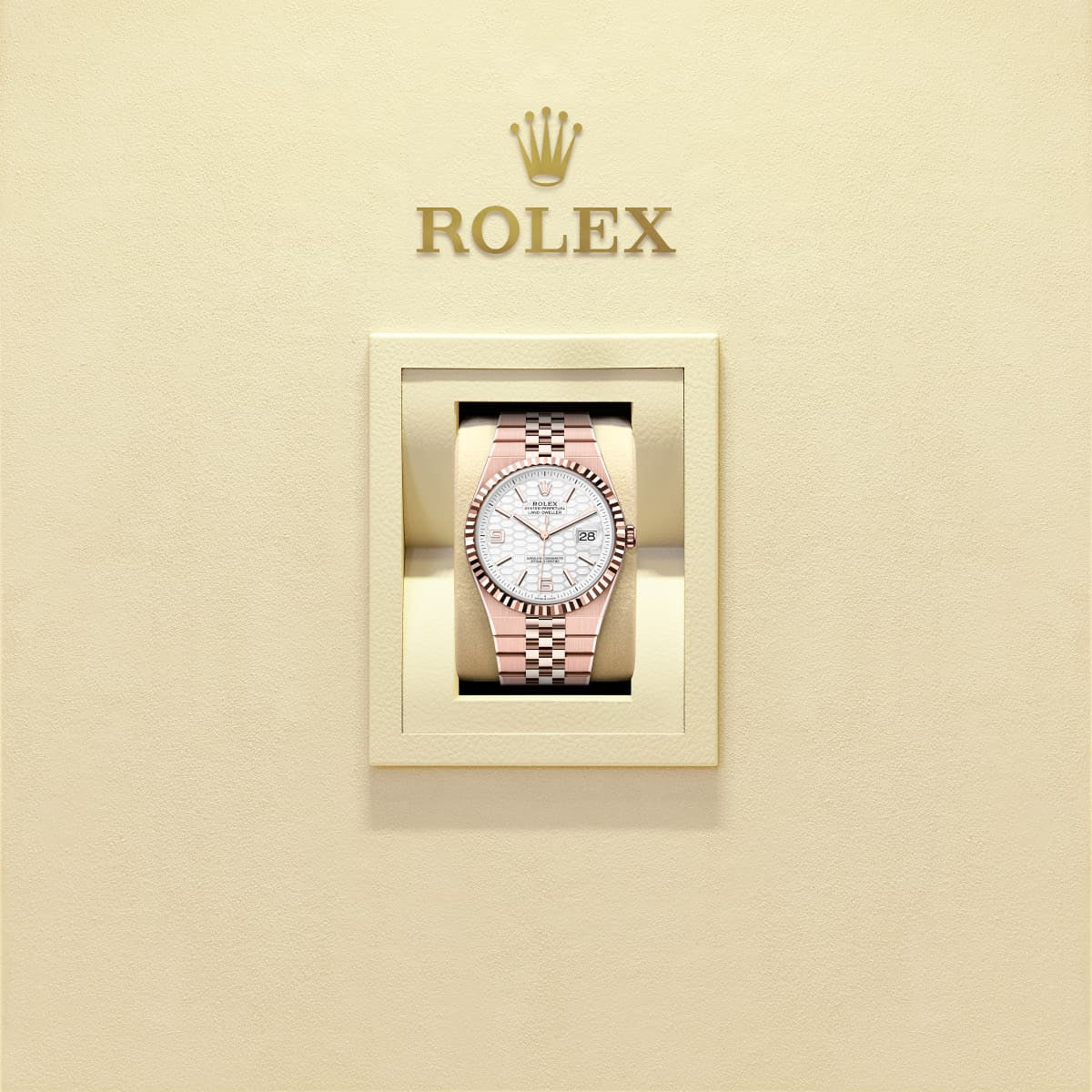 Unworn 2025,  Land-Dweller 36, 18K Everose Gold, Intense White Dial, Fluted Flat Jubilee, Ref# 127235-0001, Box and Papers