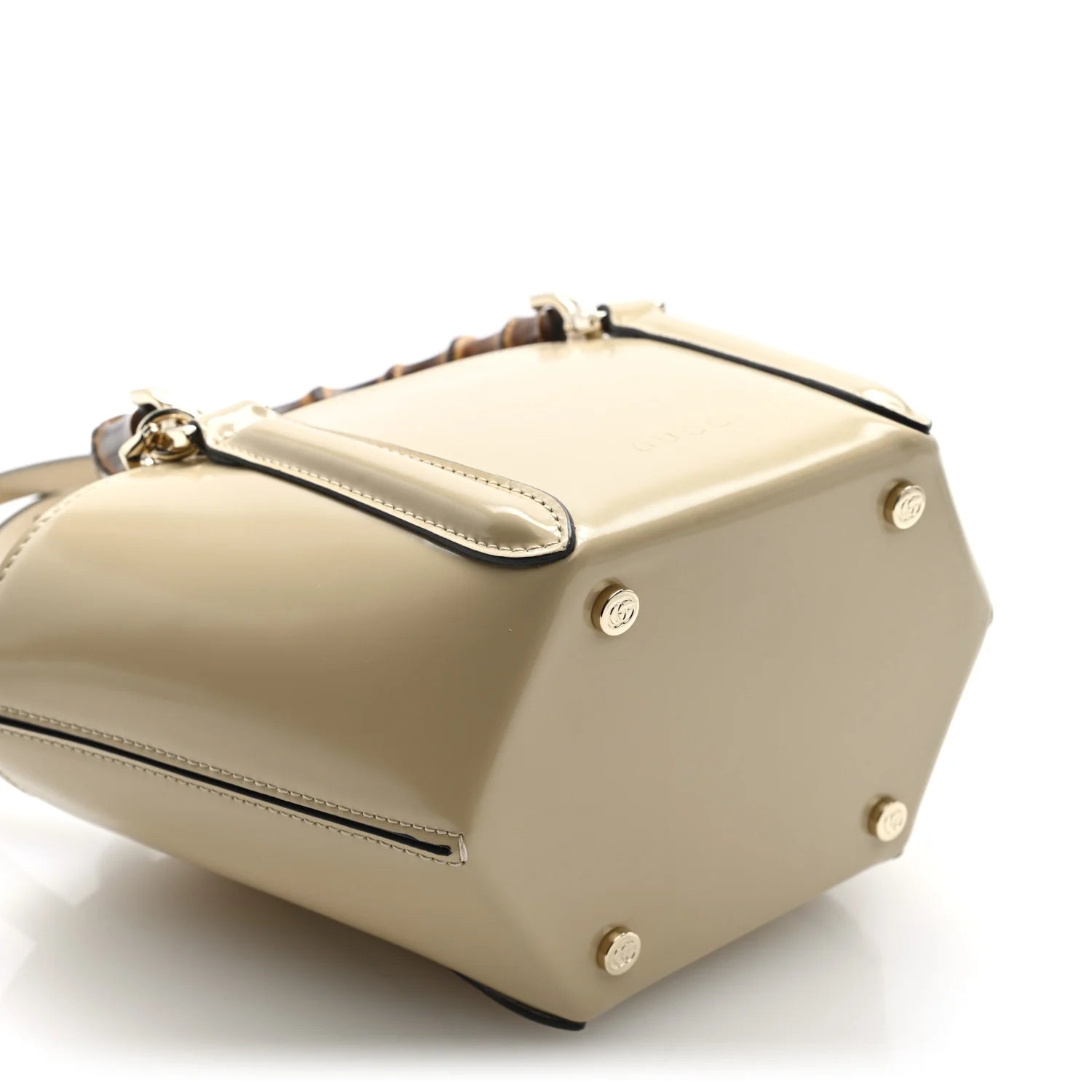 Shiny Calfskin Mini Bamboo Top Handle Tote Bag Beige