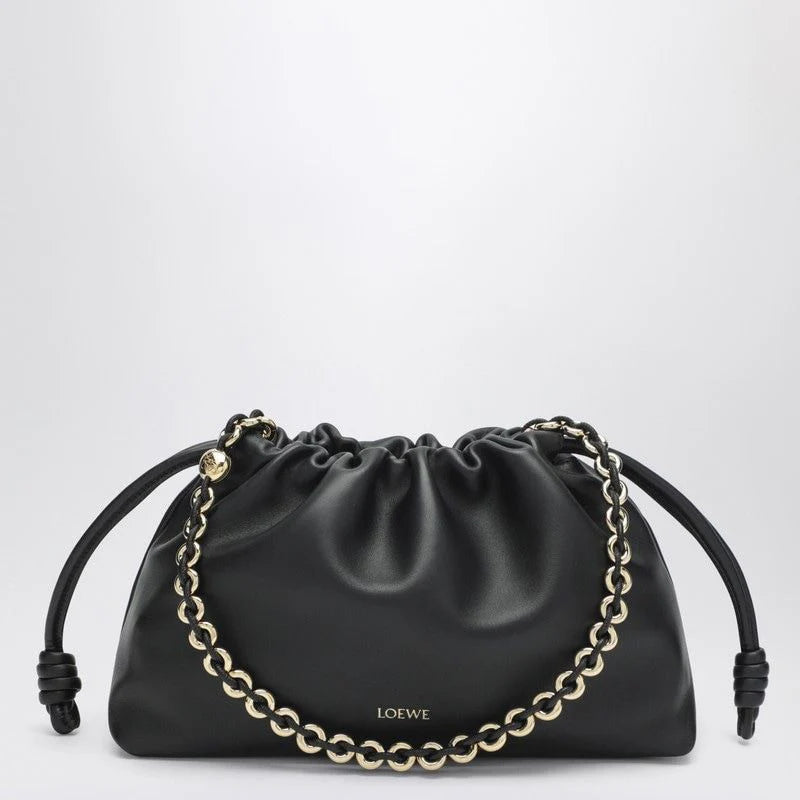 MEDIUM FLAMENCO PURSE BAG in BLACK LEATHER