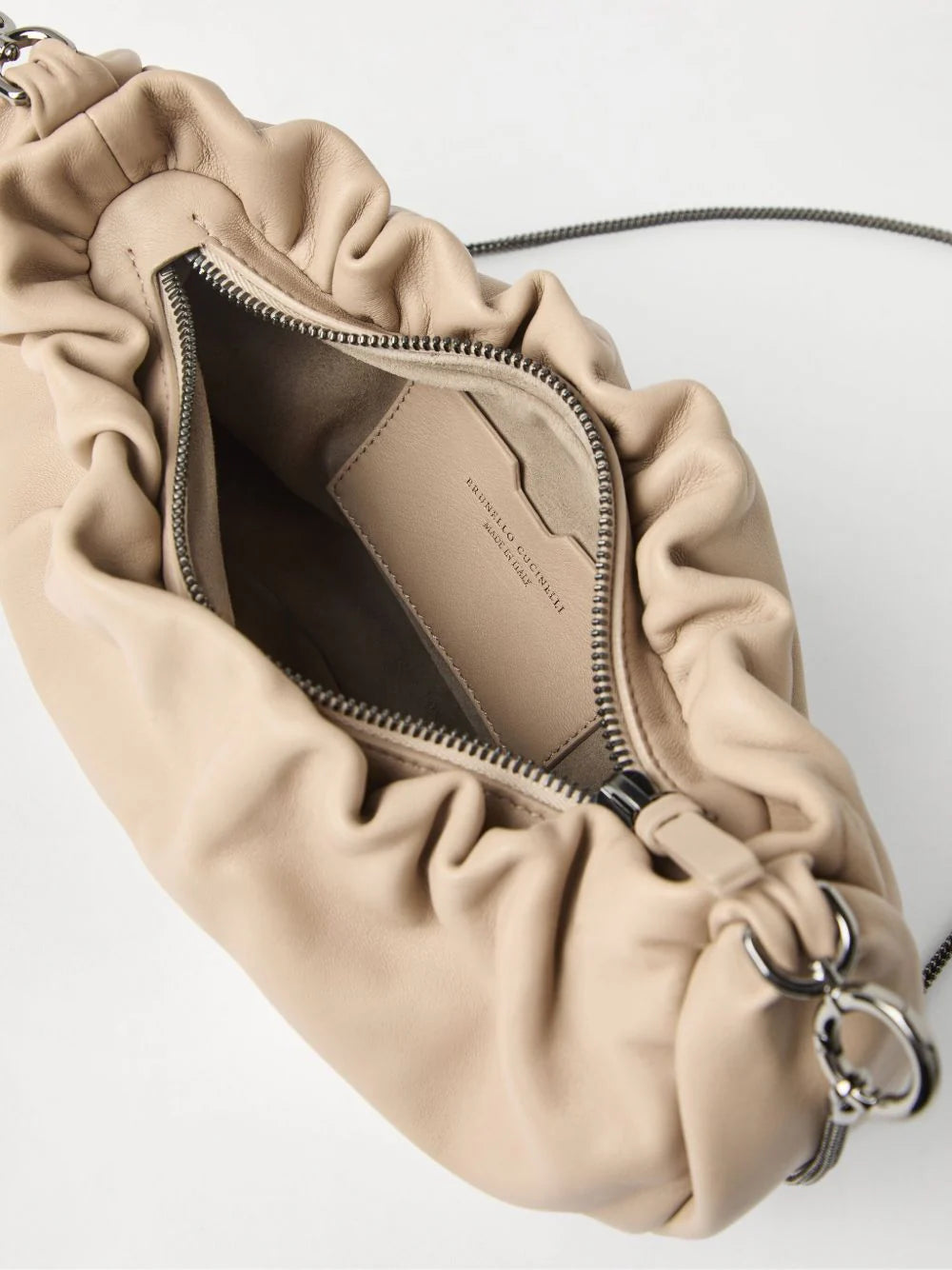 SOFT LEATHER BRIOCHE HOBO BAG with PRECIOUS CHAIN