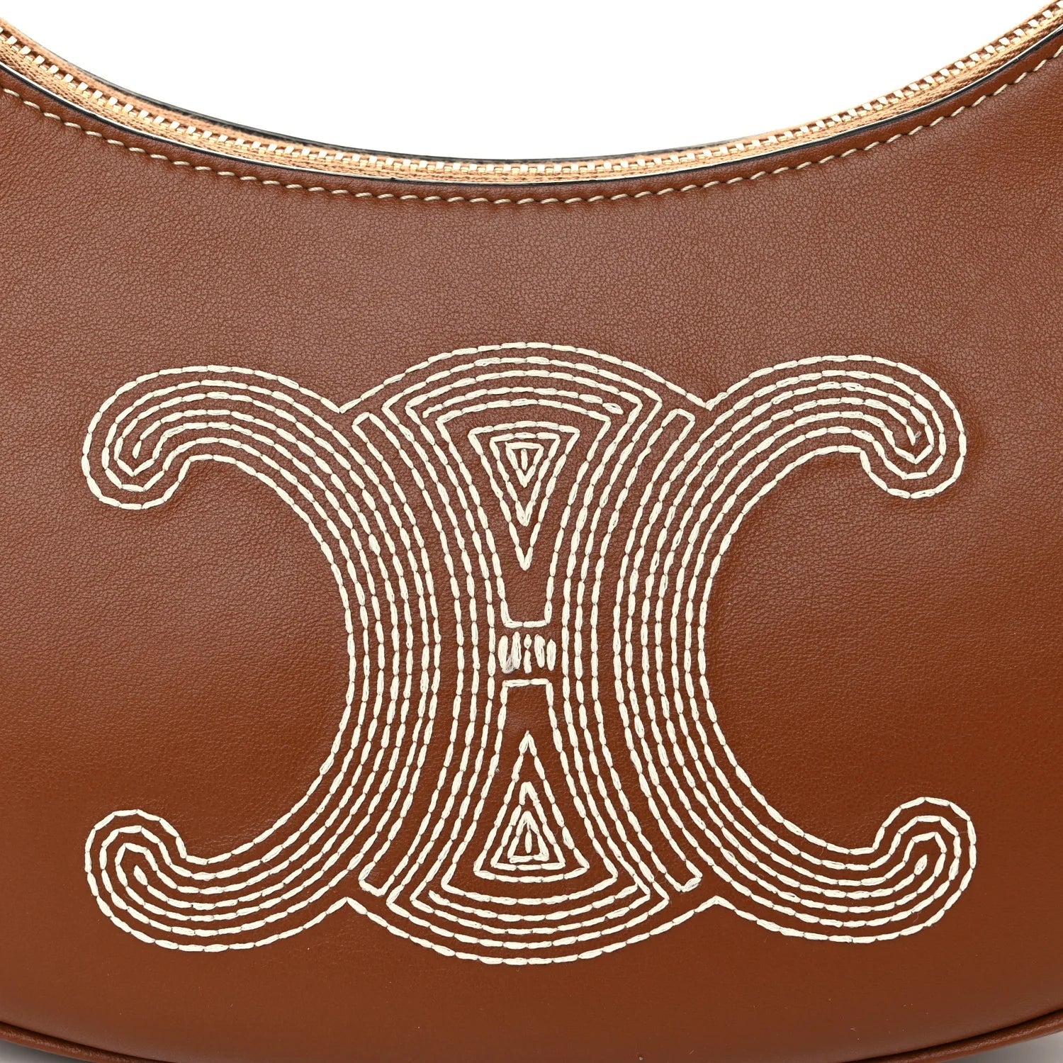 Smooth Calfskin Triomphe Embroidered Ava Shoulder Bag Tan